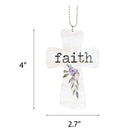 P. Graham Dunn Faith Cross Floral Cream 4 x 3 Wood Decorative Hanging Car Charm Ornament