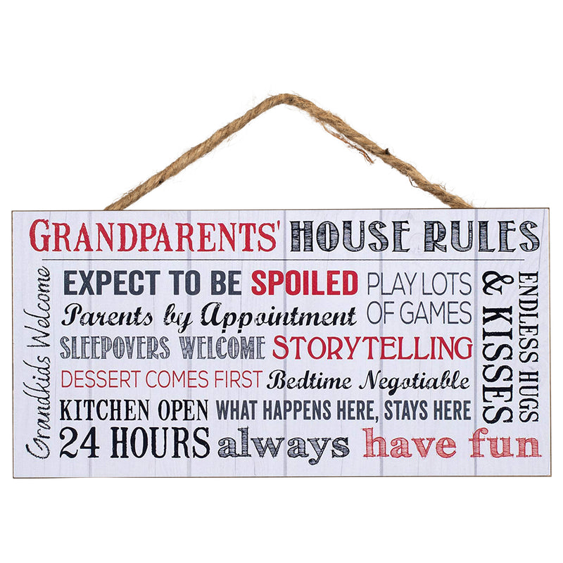 P. Graham Dunn Grandparents House Rules Wooden Sign with Jute Rope Hanger