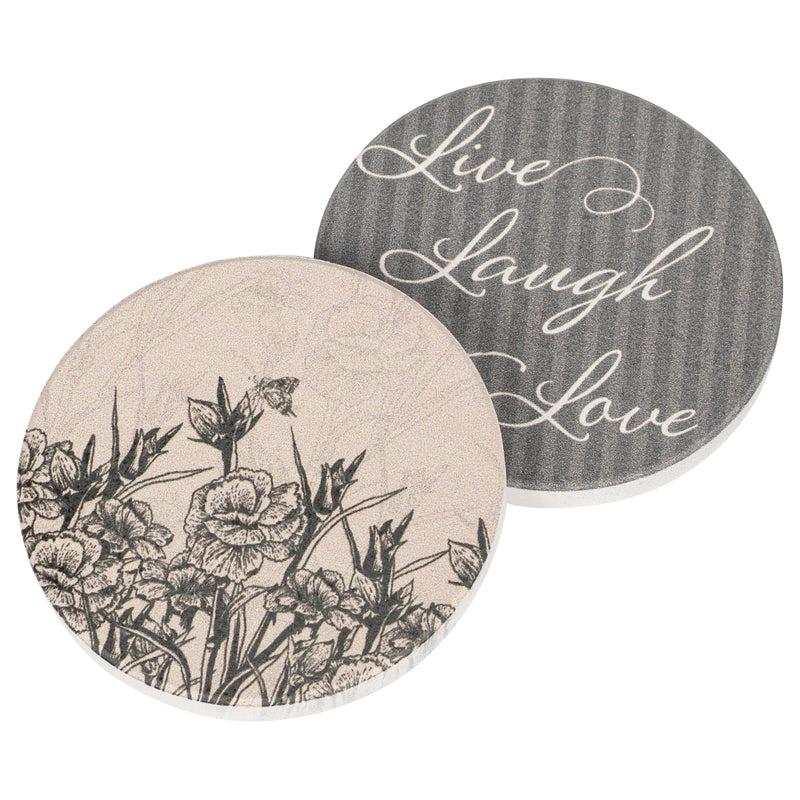 Live Laugh Love Stencil Flowers 2.75 x 2.75 Absorbent Ceramic Car Coasters Pack of 2
