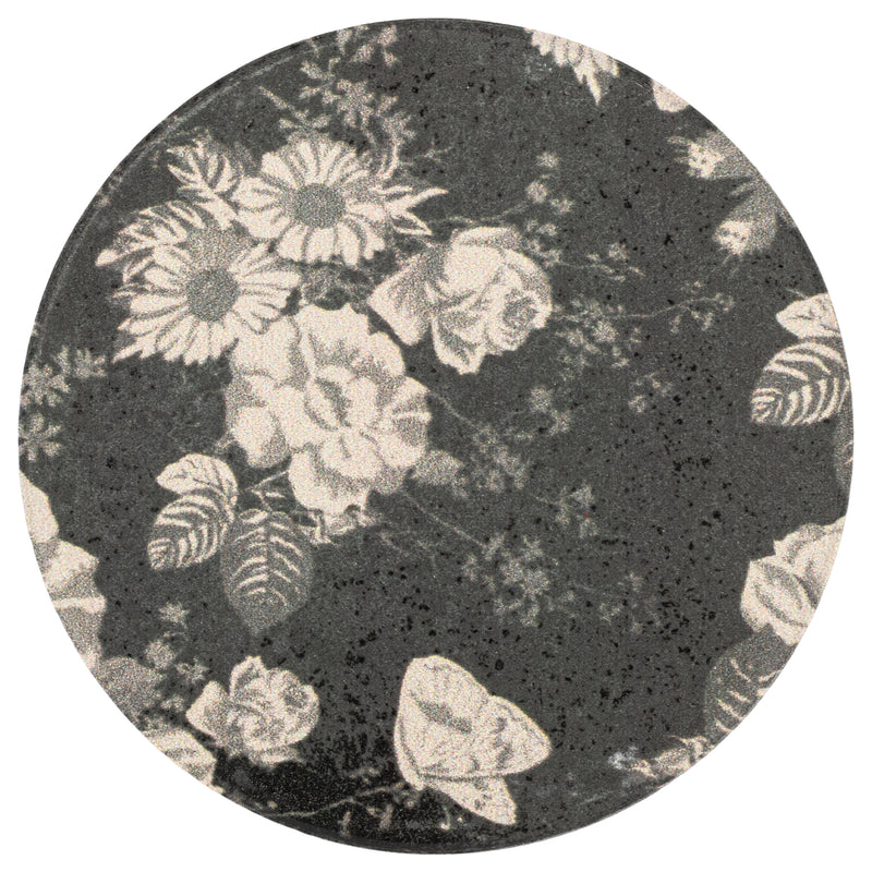 Black Tan Rose Floral Damask 2.75 x 2.75 Absorbent Ceramic Car Coasters Pack of 2