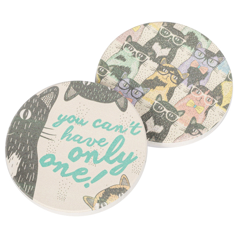 Cat Crazy, You Cant Only Have One 2.75 x 2.75 Absorbent Ceramic Car Coasters Pack of 2