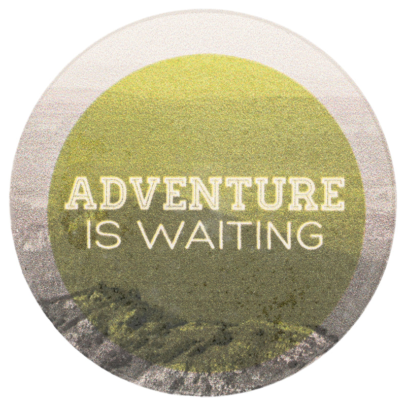 Adventure is Waiting, Never Stop Exploring Mountains Graphic 2.75 x 2.75 Absorbent Ceramic Car Coasters Pack of 2