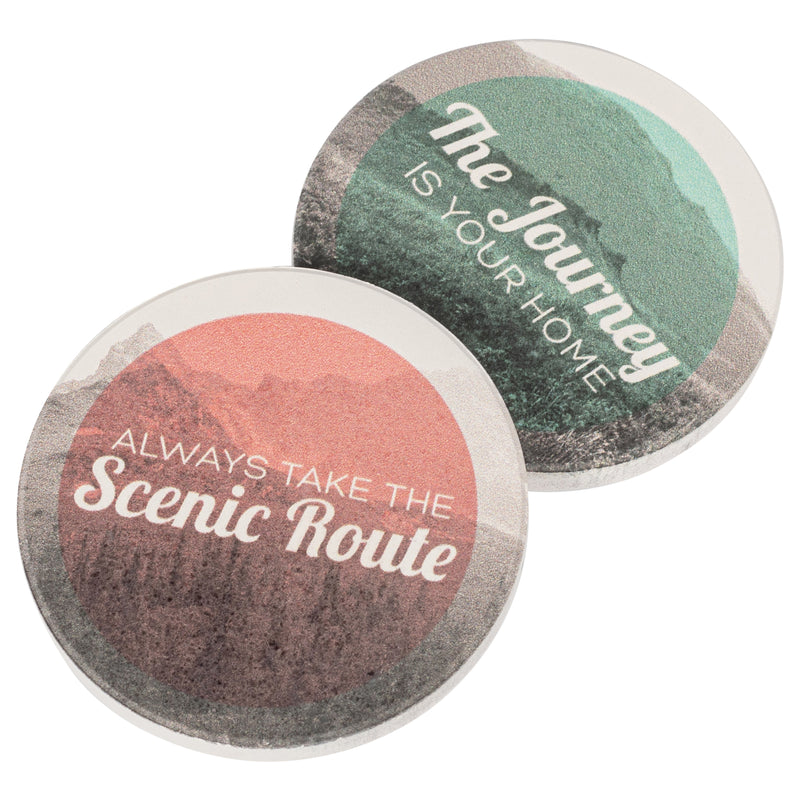 Always Take the Scenic Route 2.75 x 2.75 Absorbent Ceramic Car Coasters Pack of 2