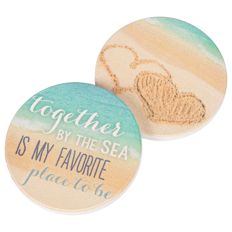 Together By the Sea is my Favorite Place to Be Hearts 2.75 x 2.75 Absorbent Ceramic Car Coasters Pack of 2