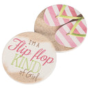 Flip Flop Kind of Girl Pink Flips 2.75 x 2.75 Absorbent Ceramic Car Coasters Pack of 2