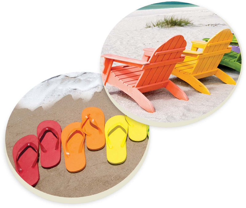 Beach Ocean Flip Flops 2.75 x 2.75 Absorbent Ceramic Car Coasters Pack of 2