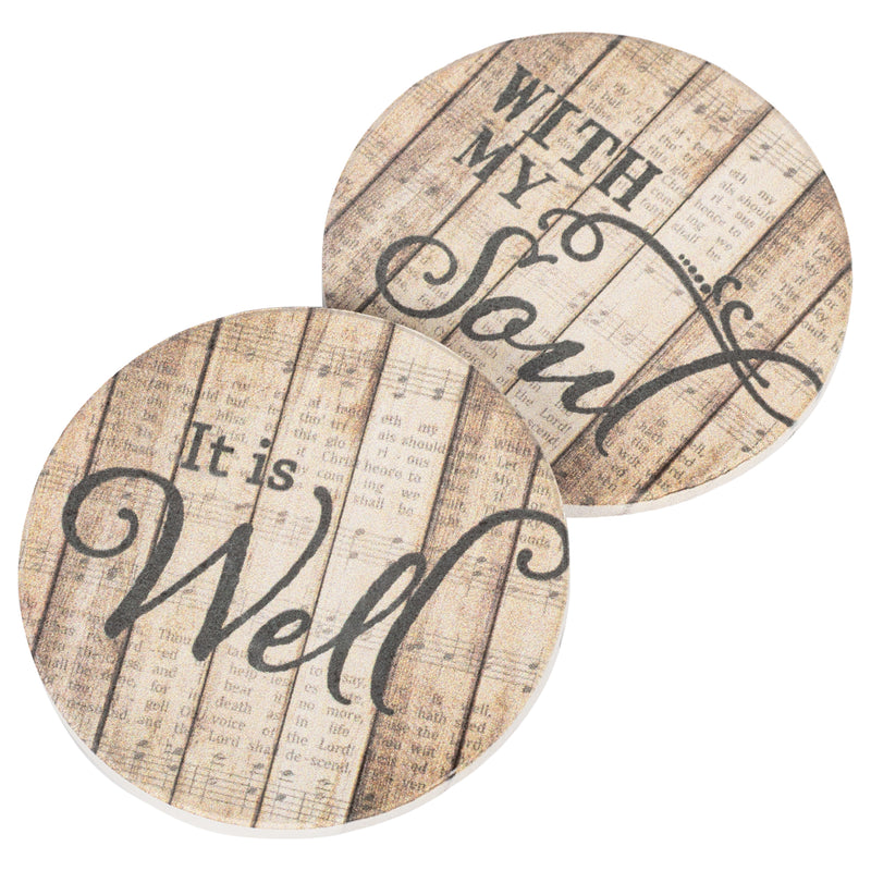 It is Well with My Soul on Faded Sheet Music 2.75 x 2.75 Absorbent Ceramic Car Coasters Pack of 2