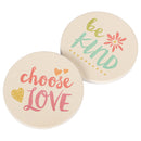 Choose Love, Be Kind Cursive Floral Hearts 2.75 x 2.75 Absorbent Ceramic Car Coasters Pack of 2