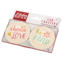 Choose Love, Be Kind Cursive Floral Hearts 2.75 x 2.75 Absorbent Ceramic Car Coasters Pack of 2