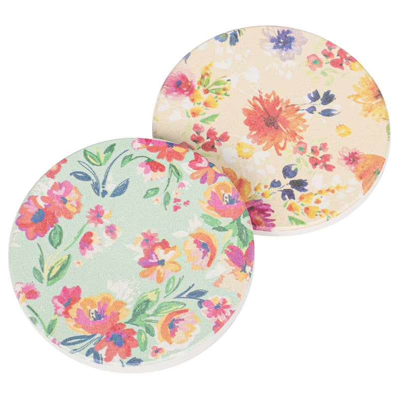 Watercolor Floral Wallpaper Look 2.75 x 2.75 Absorbent Ceramic Car Coasters Pack of 2
