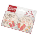 Sandy Toes Sun Kissed Nose Flip Flops 2.75 x 2.75 Absorbent Ceramic Car Coasters Pack of 2