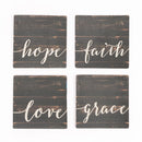 Love Faith Grace Hope Distressed Wood Look 4 x 4 Absorbent Ceramic Coasters Set of 4