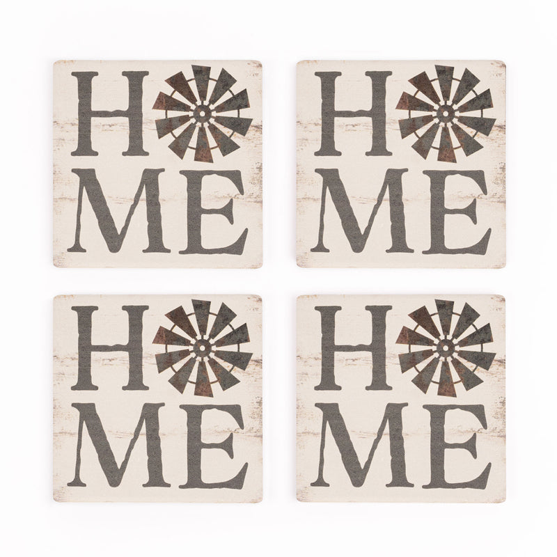Home Windmill Whitewash Look 4 x 4 Absorbent Ceramic Coasters Set of 4