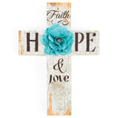P. Graham Dunn Faith Hope & Love Turquoise Flower Distressed 7 x 5 Wood Wall Art Cross Plaque