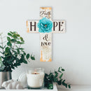 P. Graham Dunn Faith Hope & Love Turquoise Flower Distressed 7 x 5 Wood Wall Art Cross Plaque