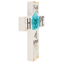P. Graham Dunn Faith Hope & Love Turquoise Flower Distressed 7 x 5 Wood Wall Art Cross Plaque