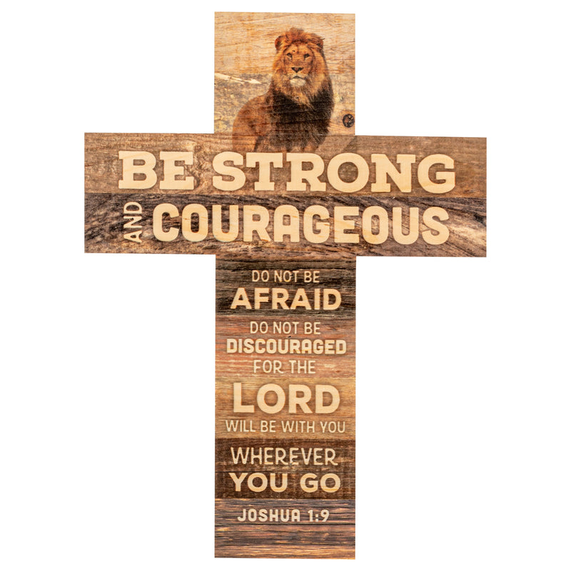 P. Graham Dunn Be Strong and Courageous African Lion 14 x 10 Wood Wall Art Cross Plaque