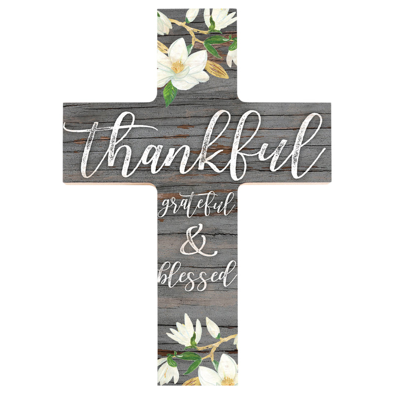 P. Graham Dunn Thankful Grateful & Blessed Magnolia Grey 8.5 x 12 Pine Wood Wall Hanging Cross