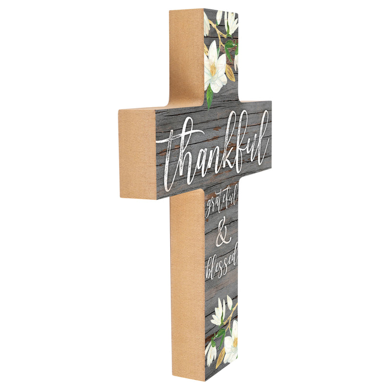 P. Graham Dunn Thankful Grateful & Blessed Magnolia Grey 8.5 x 12 Pine Wood Wall Hanging Cross