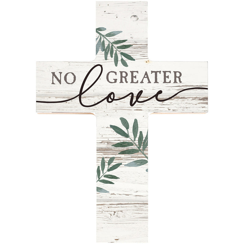 No Greater Love Greenery Whitewash 8.5 x 12 Solid Pine Wood Wall Hanging Cross