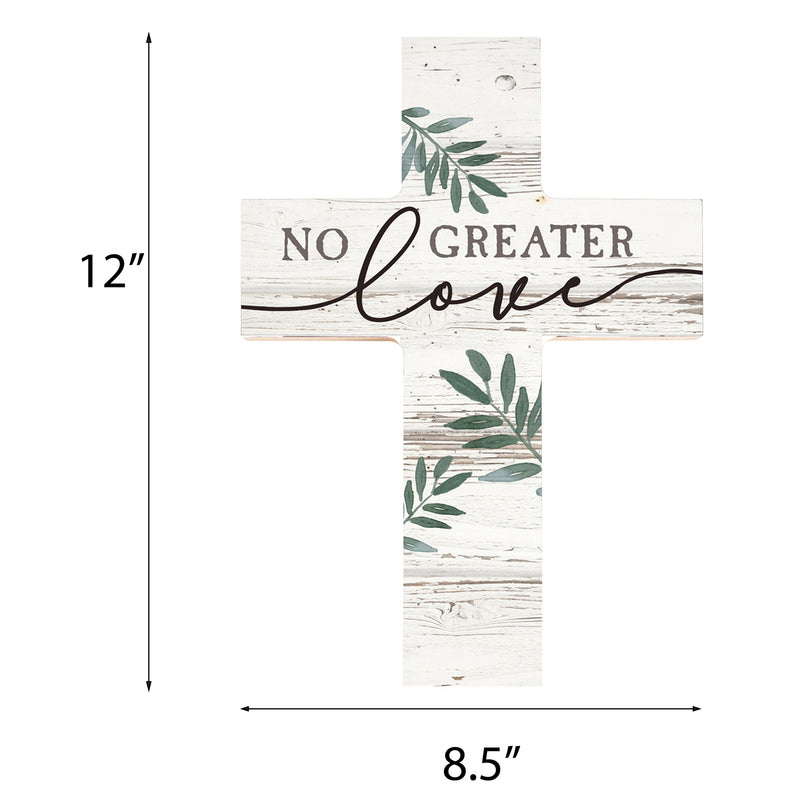 No Greater Love Greenery Whitewash 8.5 x 12 Solid Pine Wood Wall Hanging Cross