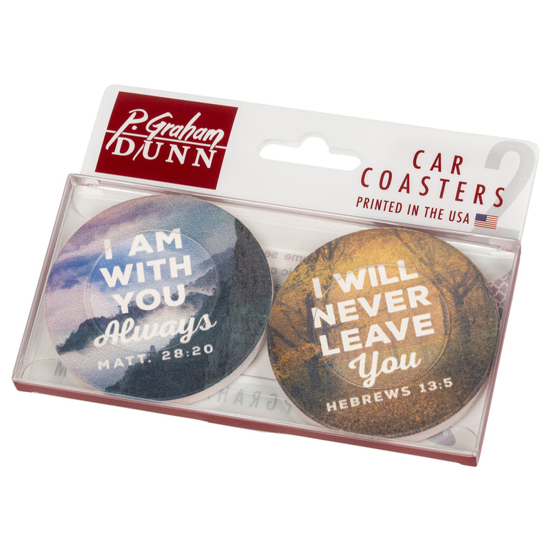 I Am With You Always I Will Never Leave You Wilderness 2.75 x 2.75 Absorbent Ceramic Car Coasters Pack of 2
