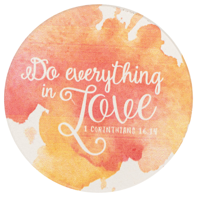 P Graham Dunn Trust In God Do Everything In Love Watercolor Red Orange Ceramic Car Coaster Pack Red/Orange (Set of 2) 3 x 3