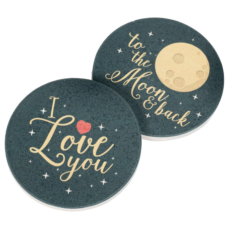 I Love You To The Moon And Back Stars Black 2.75 x 2.75 Absorbent Ceramic Car Coasters Pack of 2