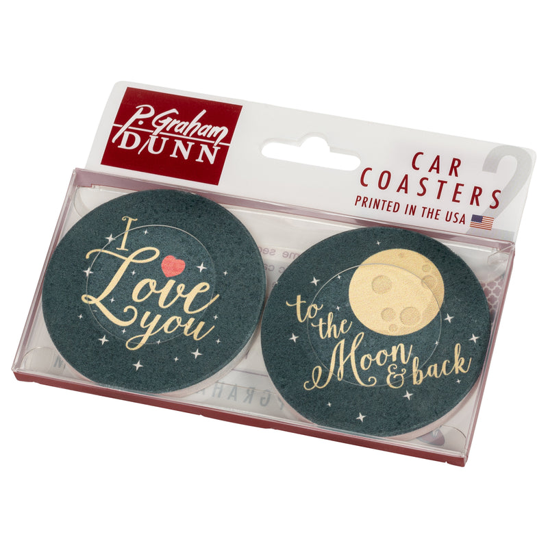 I Love You To The Moon And Back Stars Black 2.75 x 2.75 Absorbent Ceramic Car Coasters Pack of 2