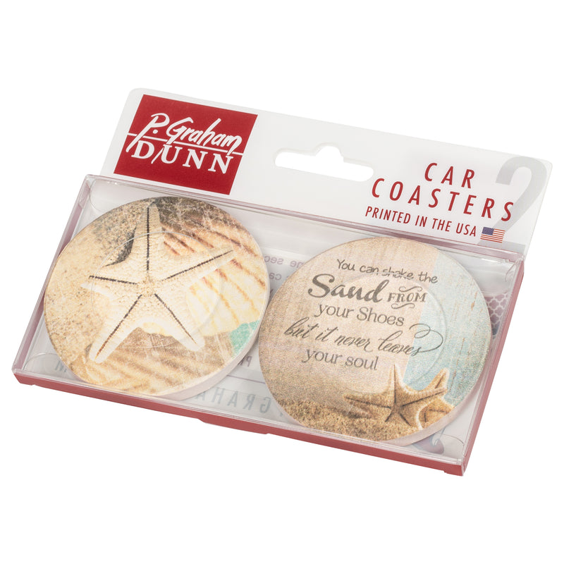 You Can Shake The Sand From Your Shoes Coastal Seashell 2.75 x 2.75 Absorbent Ceramic Car Coasters Pack of 2