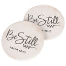 Be Still Script Design Grey White 2.75 x 2.75 Absorbent Ceramic Car Coasters Pack of 2