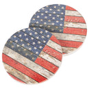 American Flag Distressed Wood Look 2.75 x 2.75 Absorbent Ceramic Car Coasters Pack of 2