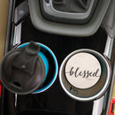 Blessed Script Design White Wash Look 2.75 x 2.75 Absorbent Ceramic Car Coasters Pack of 2