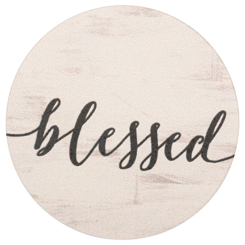Blessed Script Design White Wash Look 2.75 x 2.75 Absorbent Ceramic Car Coasters Pack of 2