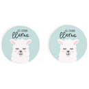 No Drama Llama Cute Sky Blue 2.75 x 2.75 Absorbent Ceramic Car Coasters Pack of 2