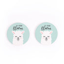 No Drama Llama Cute Sky Blue 2.75 x 2.75 Absorbent Ceramic Car Coasters Pack of 2