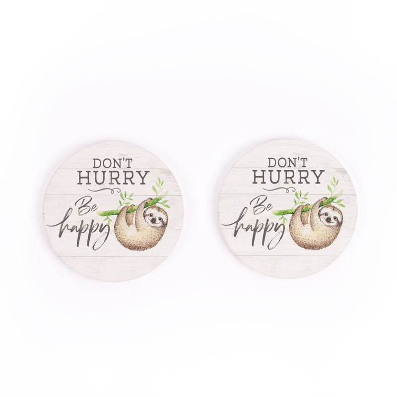 Dont Hurry Be Happy Tan 2.75 x 2.75 Absorbent Ceramic Car Coasters Pack of 2