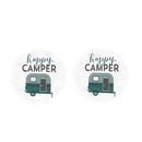 Happy Camper Green and White 2.75 x 2.75 Absorbent Ceramic Car Coasters Pack of 2