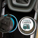 Happy Camper Green and White 2.75 x 2.75 Absorbent Ceramic Car Coasters Pack of 2