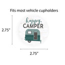 Happy Camper Green and White 2.75 x 2.75 Absorbent Ceramic Car Coasters Pack of 2
