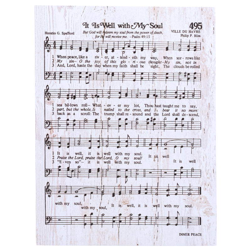 It Is Well With My Soul Sheet Music White 6 x 7 Inch Solid Pine Wood Heavenly Hymn Wall Plaque