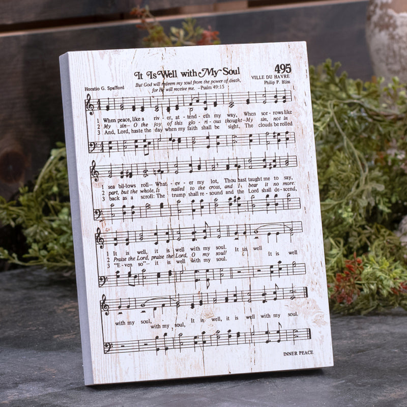 It Is Well With My Soul Sheet Music White 6 x 7 Inch Solid Pine Wood Heavenly Hymn Wall Plaque
