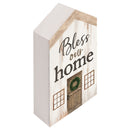 P. Graham Dunn Bless Our Home Whitewash Barn House Shaped 3.5 x 6 Inch Pine Wood Block Tabletop Sign