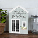 P. Graham Dunn No Place Like Home Except Grandmas Blue House Shaped 5.5 x 8 Inch Pine Wood Block Tabletop Sign
