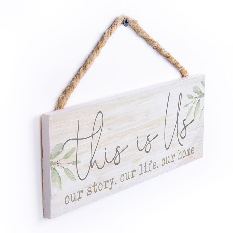 P. Graham Dunn This is Us Our Life Home Whitewash 10 x 3.5 Inch Pine Wood Slat Hanging Wall Sign