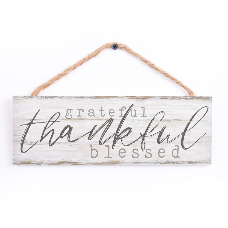 P. Graham Dunn Grateful Thankful Blessed Whitewash 10 x 3.5 Inch Pine Wood Slat Hanging Wall Sign