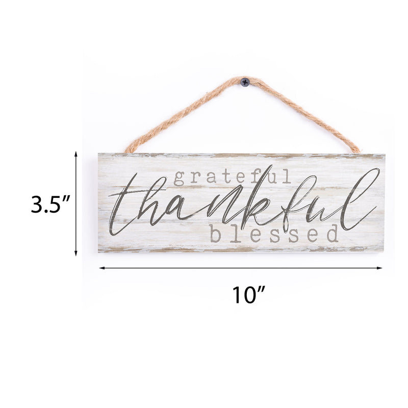 P. Graham Dunn Grateful Thankful Blessed Whitewash 10 x 3.5 Inch Pine Wood Slat Hanging Wall Sign