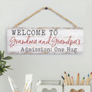 P. Graham Dunn Grandma & Grandpas Admission Hug Whitewash 10 x 3.5 Wood Hanging Wall Sign