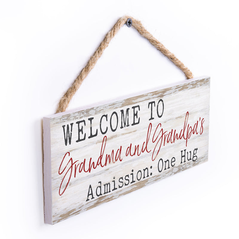P. Graham Dunn Grandma & Grandpas Admission Hug Whitewash 10 x 3.5 Wood Hanging Wall Sign