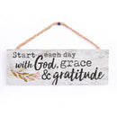 P. Graham Dunn Start Day God Grace Gratitude Whitewash 10 x 3.5 Inch Wood Slat Hanging Wall Sign